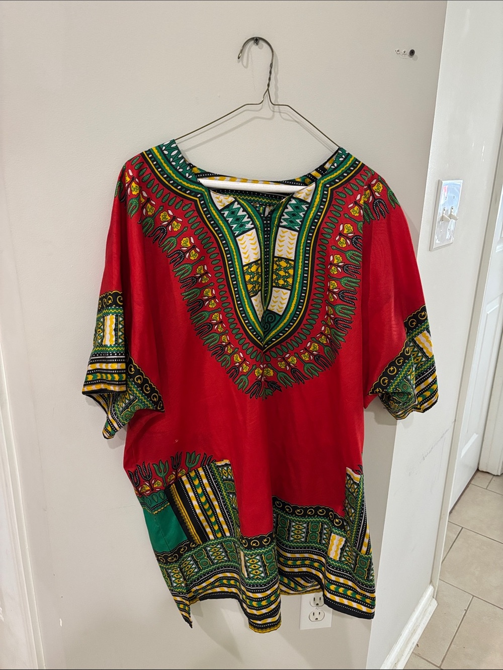 Advance Apparels Red Dashiki Shirt with Green and Yellow Trim